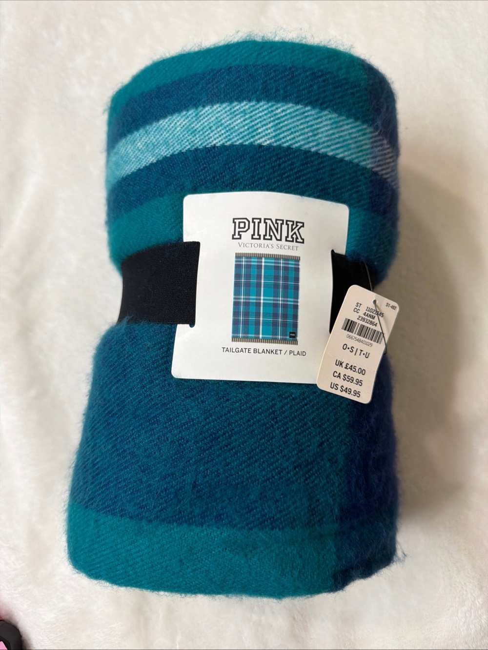 PINK Victoria's Secret Teal Plaid Blanket 50”x60” rare NWT